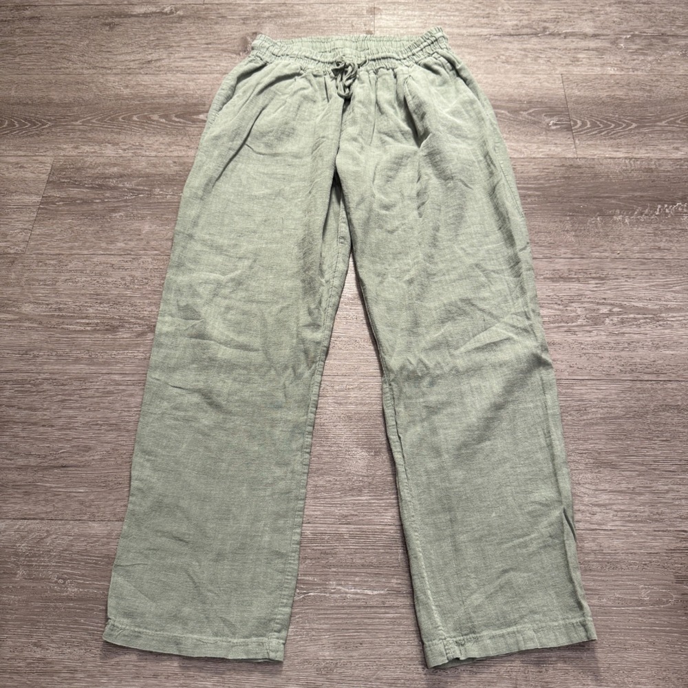 Puro Lino Pants Womens S Green 100% Linen Italy Drawstring Vintage Coastal Boho
